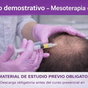 Procedimiento de mesoterapia capilar mostrando infiltraciones en cuero cabelludo con técnica profesional en entorno clínico.